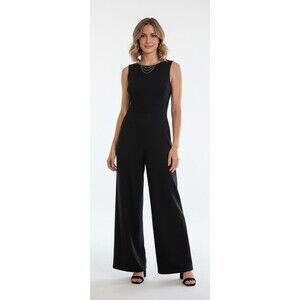 Calvin Klein Jumpsuit Black Sleeveless Wide Leg Size 10 Career Wear CD0C12P2